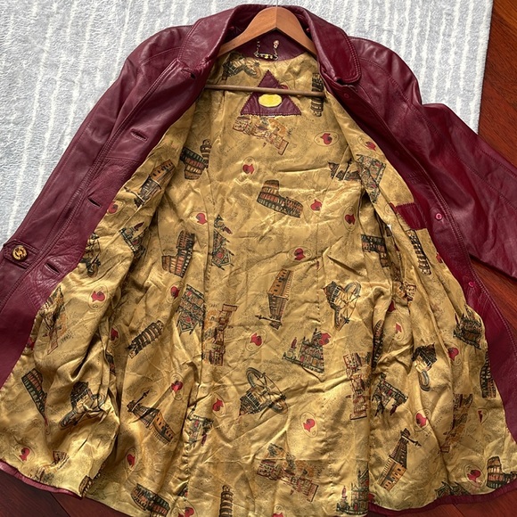 Real leather long jacket red - Picture 7 of 8